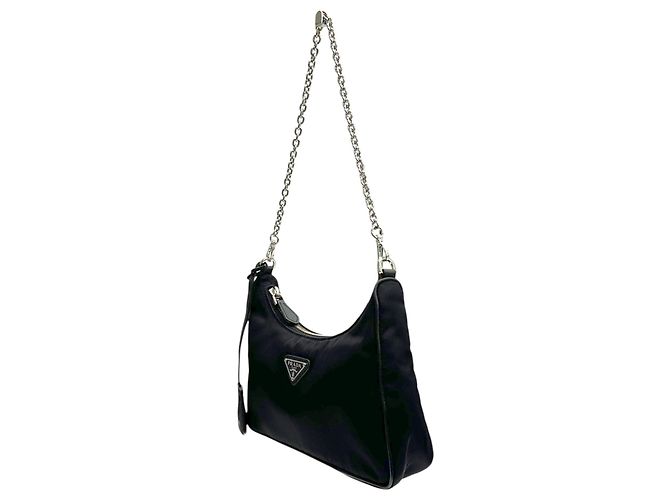 Prada Borsa Hobo in Nylon con Catena Nera a Tracolla - vista 6