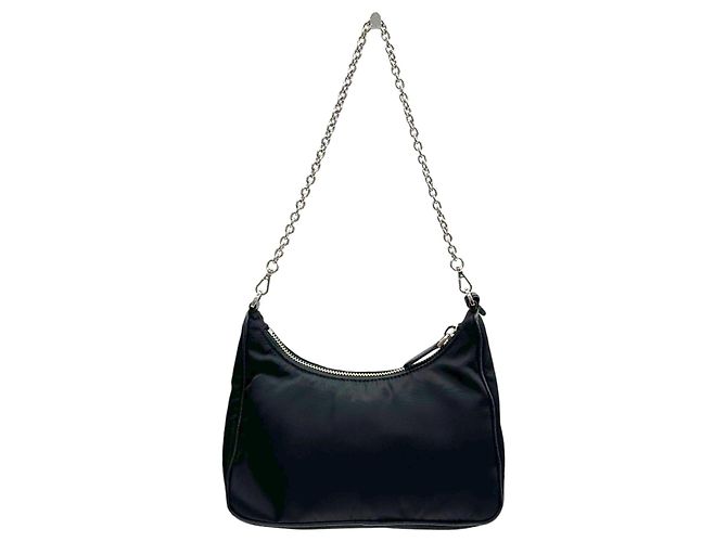 Prada Borsa Hobo in Nylon con Catena Nera a Tracolla - vista 9
