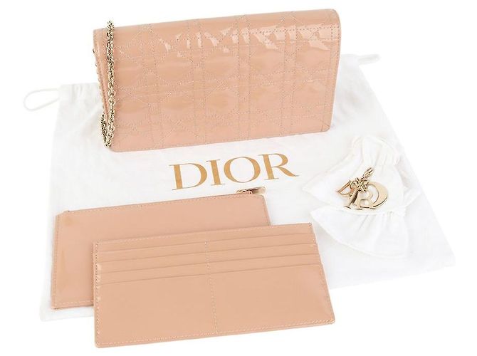 Borsa a tracolla Lady Dior Chain Pouch in Cannage Vernice - vista 8