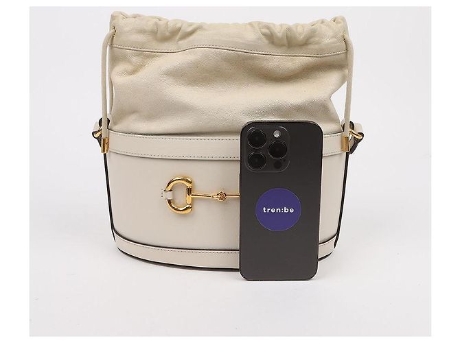Gucci Borsa bucket bianca in pelle Horsebit - vista 14