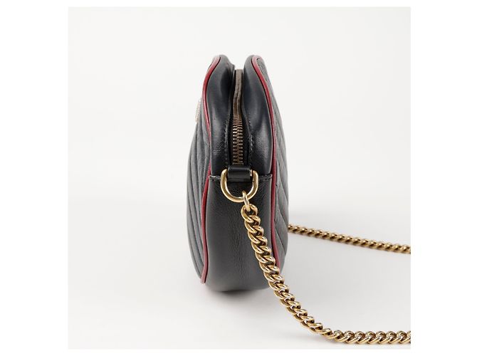 Gucci Mini Borsa a Tracolla Rotonda Nero Rosso - vista 2