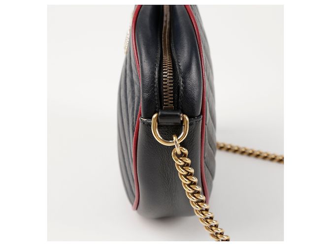 Gucci Mini Borsa a Tracolla Rotonda Nero Rosso - vista 3