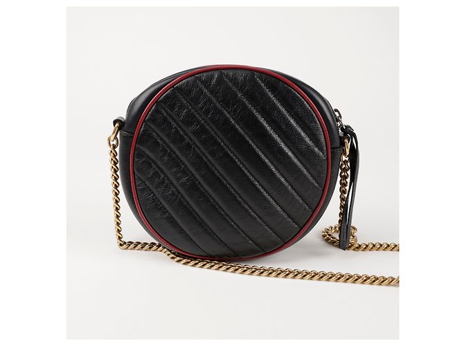 Gucci Mini Borsa a Tracolla Rotonda Nero Rosso - vista 4
