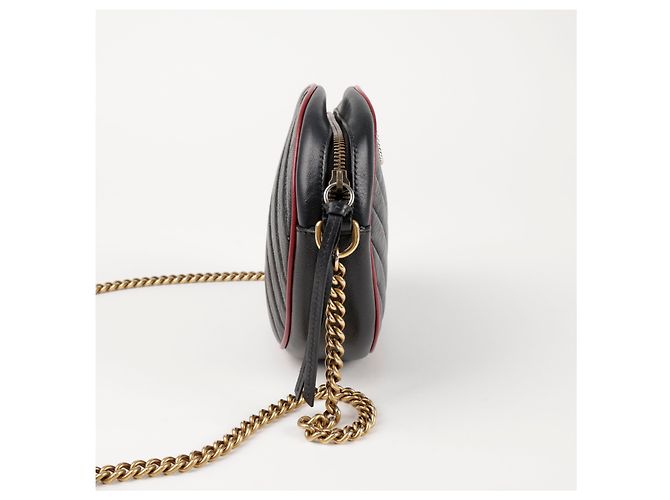 Gucci Mini Borsa a Tracolla Rotonda Nero Rosso - vista 5