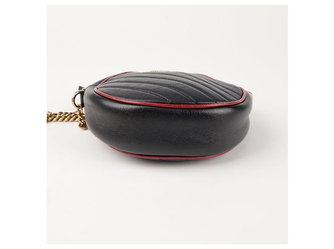 Gucci Mini Borsa a Tracolla Rotonda Nero Rosso - vista 6