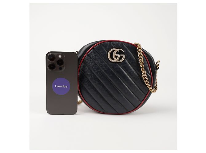 Gucci Mini Borsa a Tracolla Rotonda Nero Rosso - vista 7