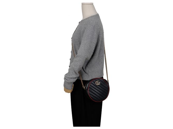 Gucci Mini Borsa a Tracolla Rotonda Nero Rosso - vista 9
