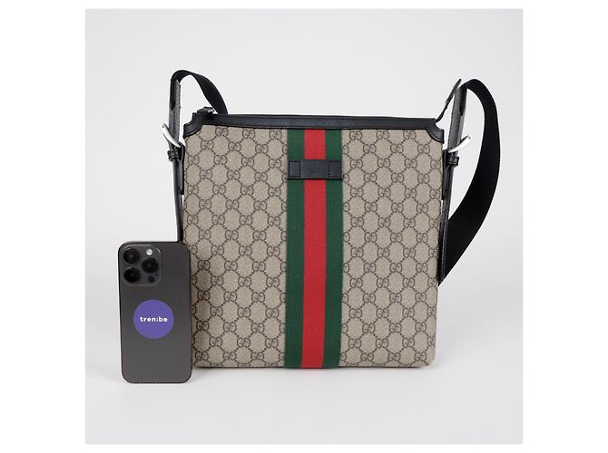 Gucci Borsa a tracolla Web GG Supreme Canvas Beige - vista 11