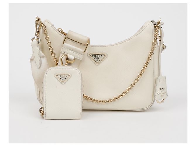 Prada Borsa a tracolla Saffiano Re-Edition White - vista 2