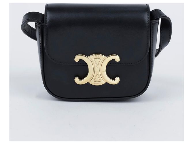 Céline Mini Cloud em couro de bezerro brilhante preto - vista 2
