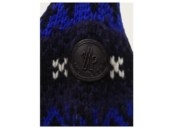 Moncler Navy Blue Nordic Pattern Leather Logo Mockneck Knit - view 3