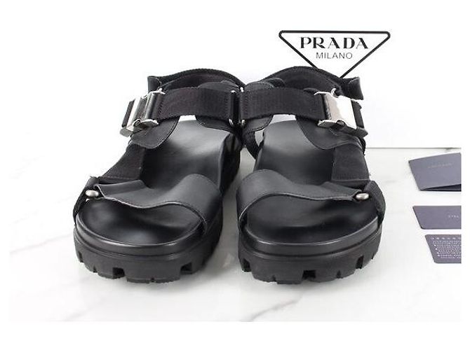 Prada Sandali ciabatte in pelle argento con Velcro - vista 2
