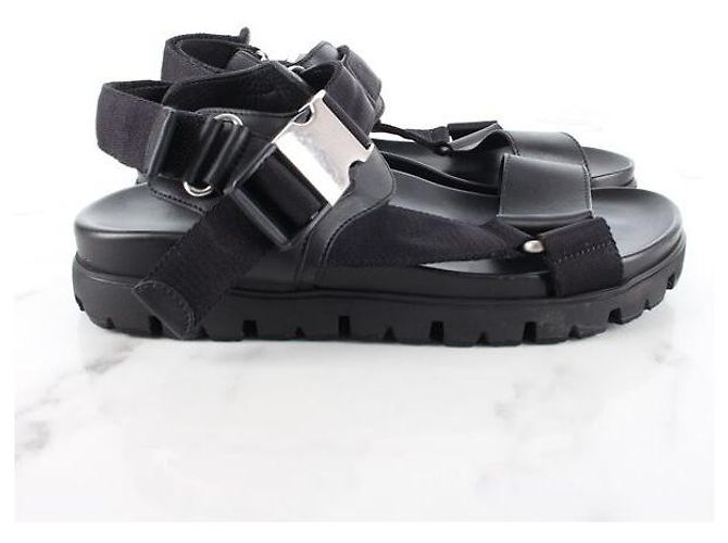 Prada Sandali ciabatte in pelle argento con Velcro - vista 5