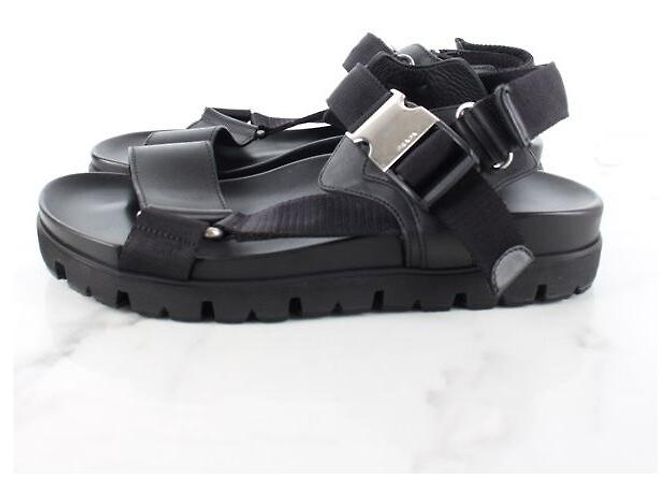 Prada Sandali ciabatte in pelle argento con Velcro - vista 6