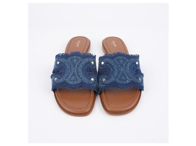 Céline Mule Marina Fringe in Denim - vista 10