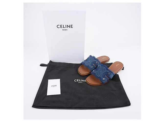 Céline Mule Marina Fringe in Denim - vista 15