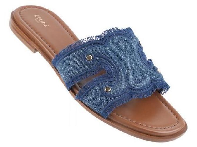 Céline Mule Marina Fringe in Denim - vista 9
