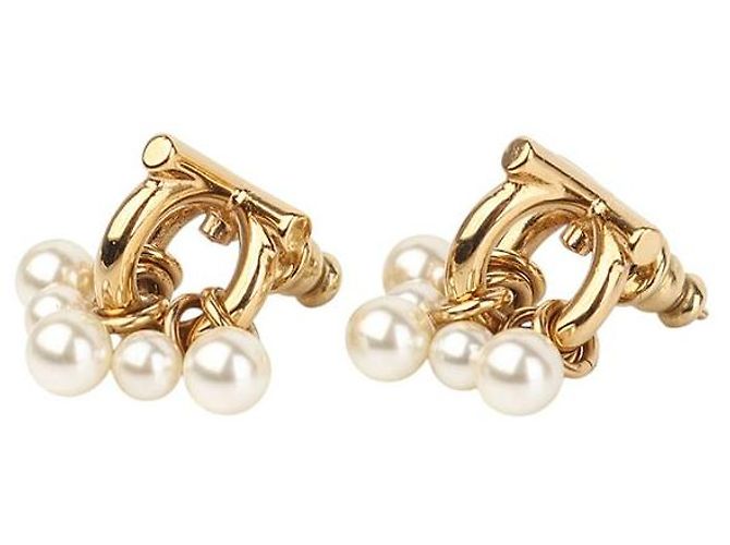Salvatore Ferragamo Orecchini Gancini con perle placcati in oro - vista 2