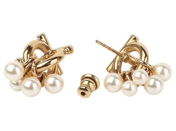 Salvatore Ferragamo Orecchini Gancini con perle placcati in oro - vista 4