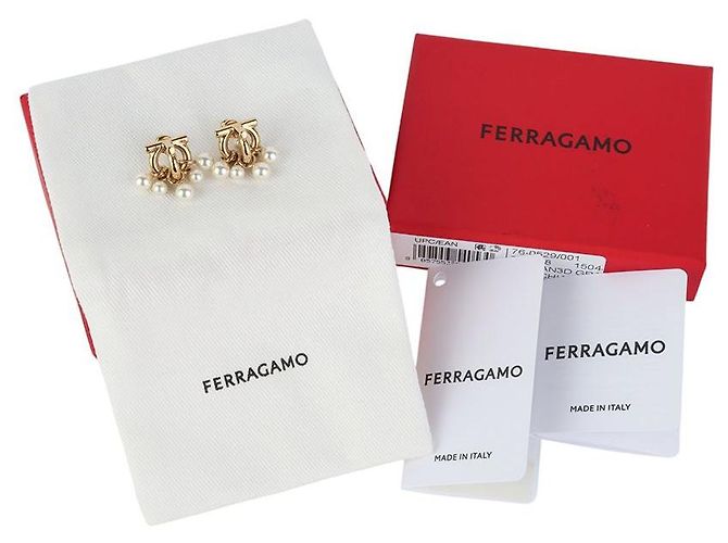 Salvatore Ferragamo Orecchini Gancini con perle placcati in oro - vista 5