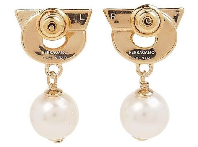 Salvatore Ferragamo Orecchini Gancini con perle da donna - vista 2