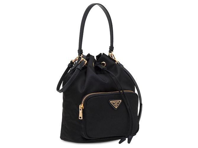Prada Borsa a secchiello Duet Nylon New Bucket Bag Black Gold - vista 3