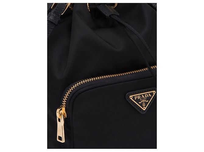 Prada Borsa a secchiello Duet Nylon New Bucket Bag Black Gold - vista 5