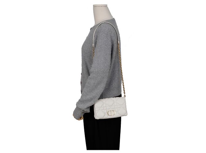 Dior Borsa a Tracolla Mini Macro Cannage Bianco Tono Oro - vista 12