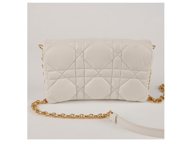Dior Borsa a Tracolla Mini Macro Cannage Bianco Tono Oro - vista 4