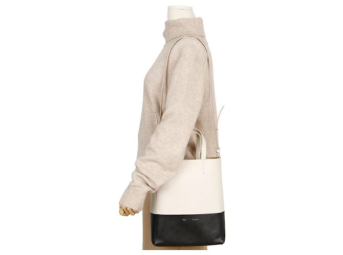 Céline Borsa Cabas Two-Way in pelle di vitello Cream Black - vista 12