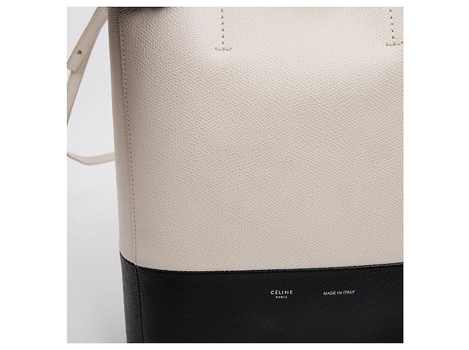 Céline Borsa Cabas Two-Way in pelle di vitello Cream Black - vista 3