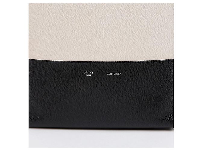 Céline Borsa Cabas Two-Way in pelle di vitello Cream Black - vista 4