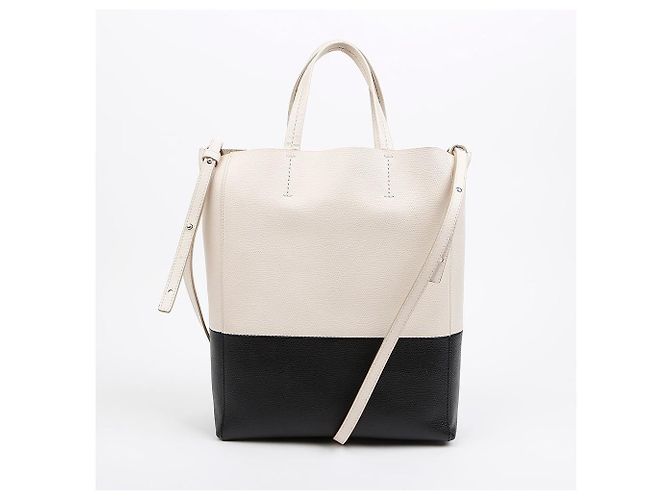 Céline Borsa Cabas Two-Way in pelle di vitello Cream Black - vista 5