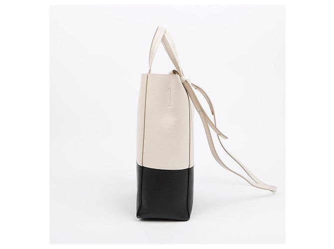 Céline Borsa Cabas Two-Way in pelle di vitello Cream Black - vista 6