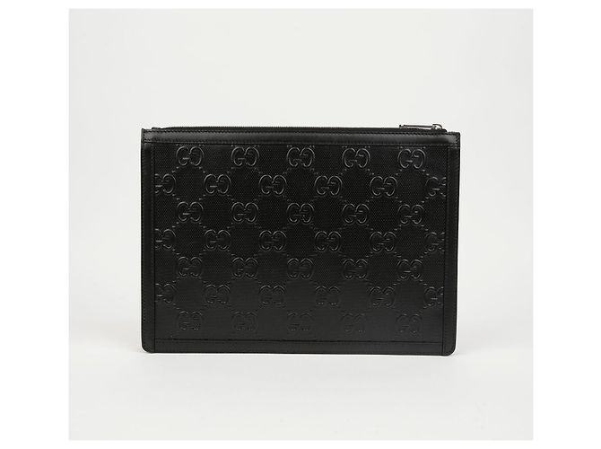 Gucci Pouch in pelle goffrata Nero - vista 3