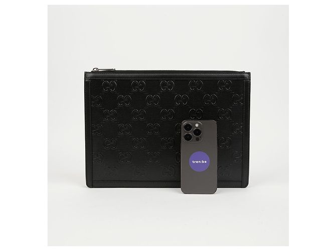 Gucci Pouch in pelle goffrata Nero - vista 8