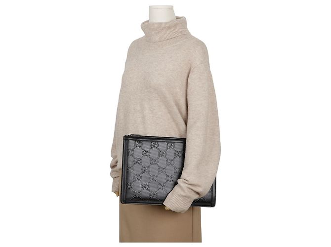 Gucci Pouch in pelle goffrata Nero - vista 9