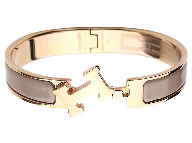 Hermès Bracciale Click Maron Glace Placcato Oro Rosa GM - vista 2