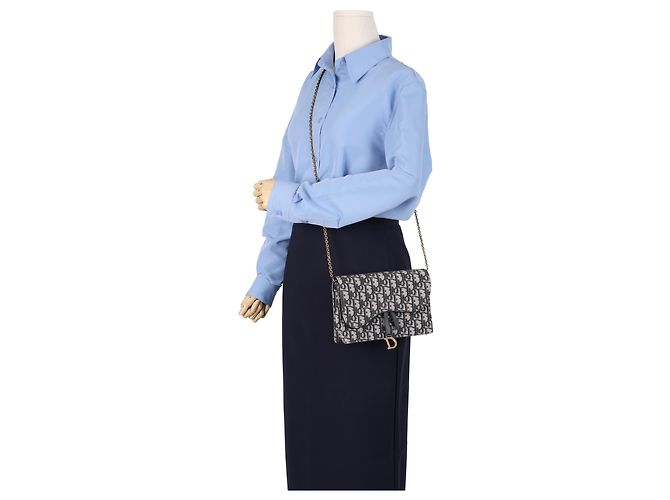 Dior Borsa Saddle Pouch Oblique Jacquard con Catena Blu - vista 12