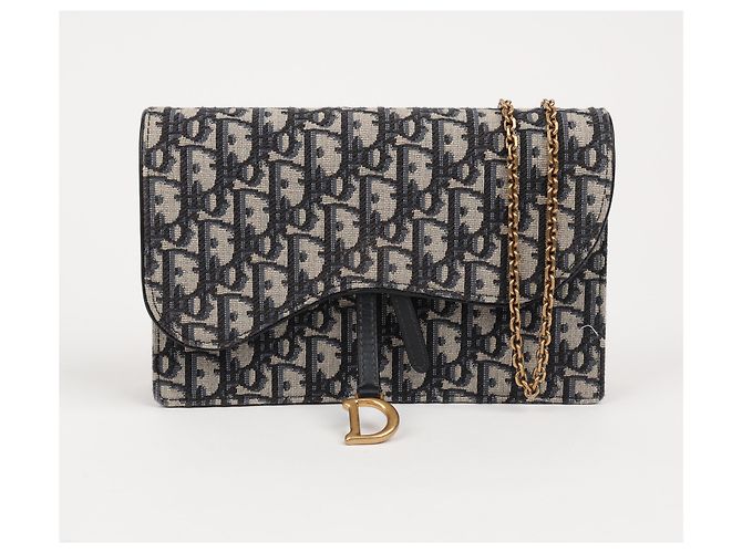 Dior Borsa Saddle Pouch Oblique Jacquard con Catena Blu - vista 2