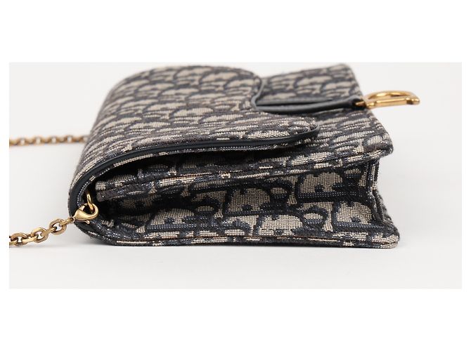 Dior Borsa Saddle Pouch Oblique Jacquard con Catena Blu - vista 5