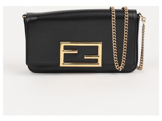Fendi Mini Borsa a Tracolla FF Logo Chain Nera - vista 2