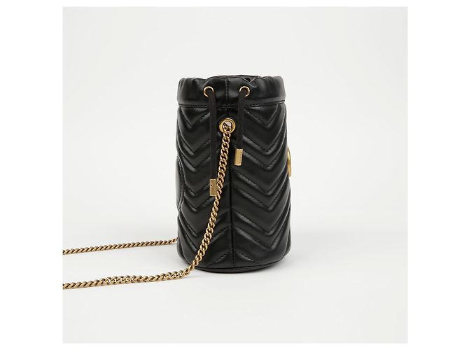 Gucci Mini Borsa Secchiello GG Marmont Nera - vista 4