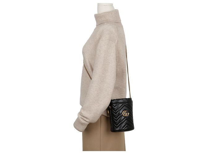 Gucci Mini Borsa Secchiello GG Marmont Nera - vista 8