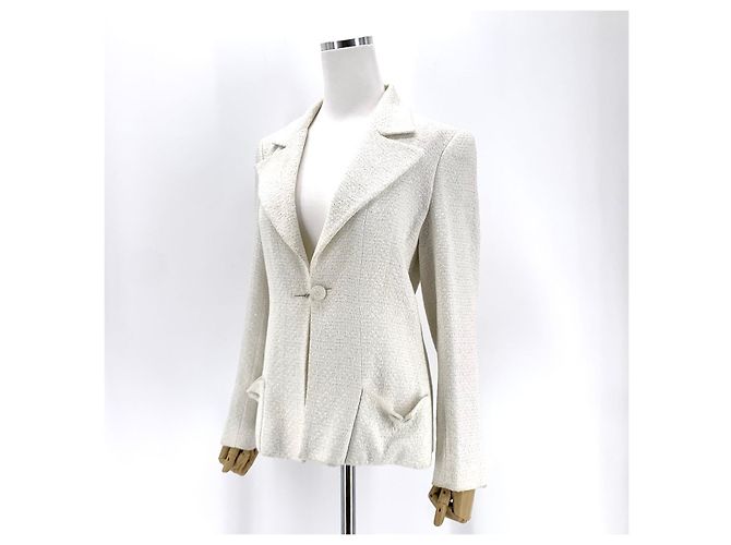 Chanel Tweed-Jacke Weiß - Ansicht 8