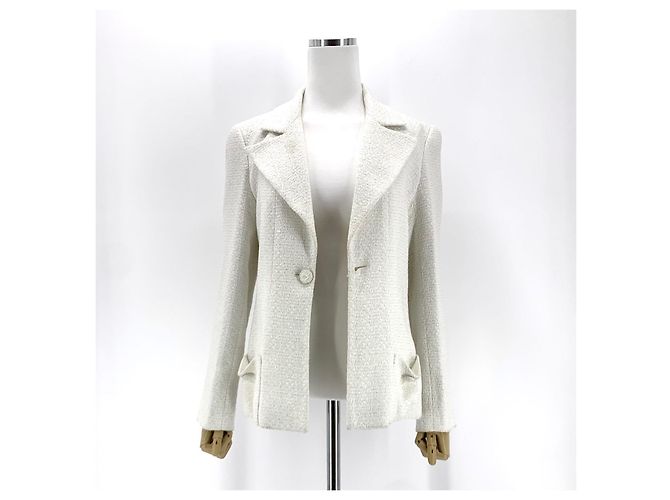 Chanel Tweed-Jacke Weiß - Ansicht 9