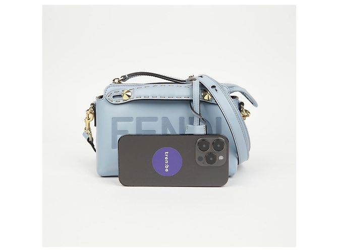 Fendi Borsa a tracolla Mini Boston Sky Blue - vista 13