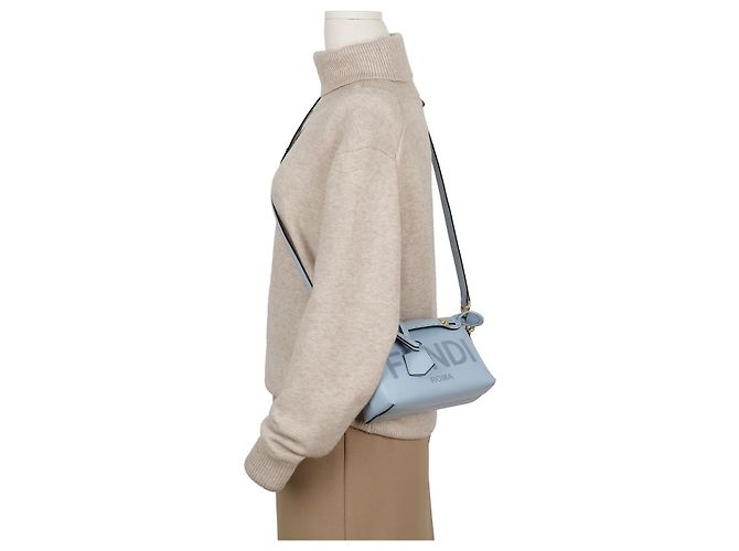 Fendi Borsa a tracolla Mini Boston Sky Blue - vista 14
