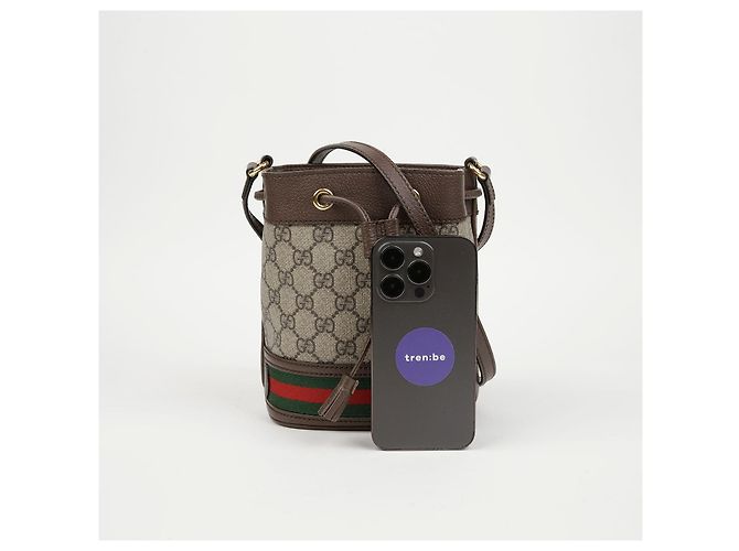 Gucci Mini Borsa Secchiello Ophidia GG Marrone - vista 11