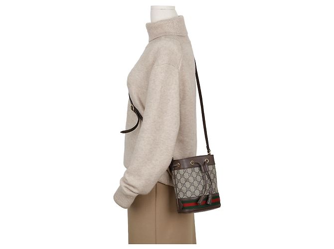 Gucci Mini Borsa Secchiello Ophidia GG Marrone - vista 12